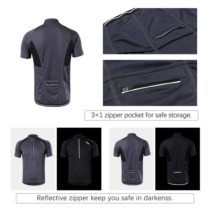 BERGRISAR Men's Half Zipper Cycling Jersey Short Sleeves Bike Bicycle Shirts with Zipper Pocket Quick-Dry Breathable BG060 Grey S - Image 3
